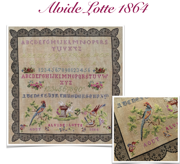 Alvide Lotte 1864 - Reproduction Sampler by Reflets de Soie