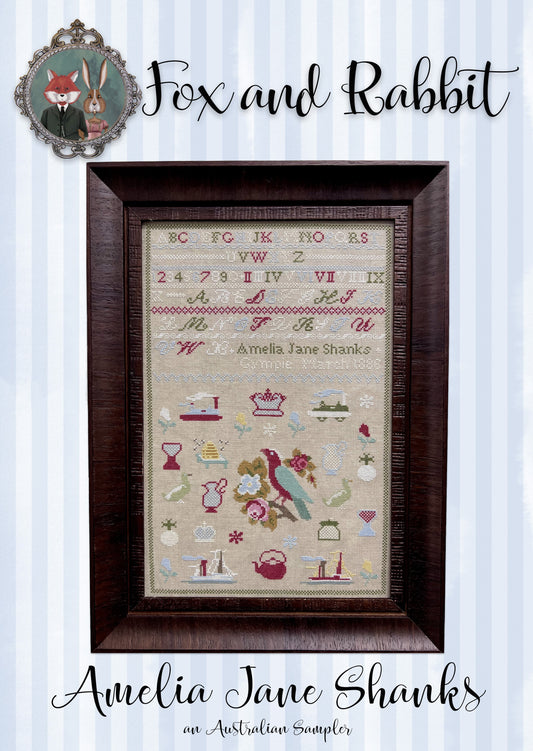 Amelia Jane Shanks 1831  - Reproduction Sampler Pattern by Fox & Rabbit Designs