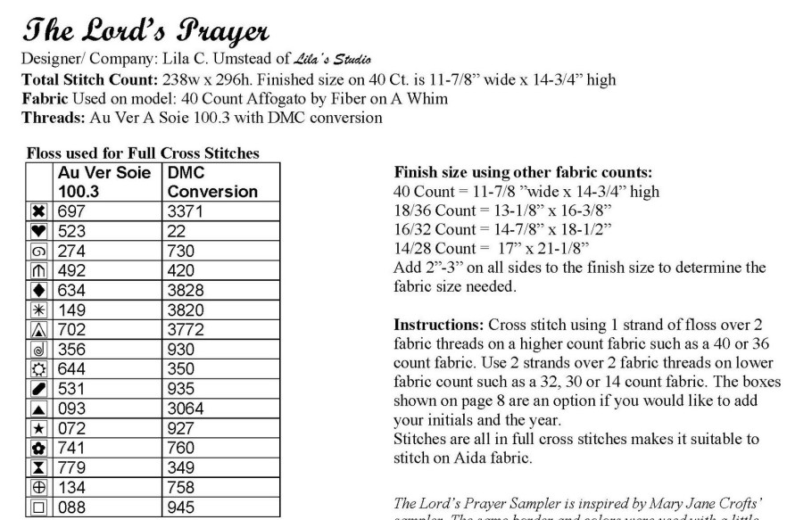 The Lord's Prayer - Cross Stitch Chart by Lila's Studio