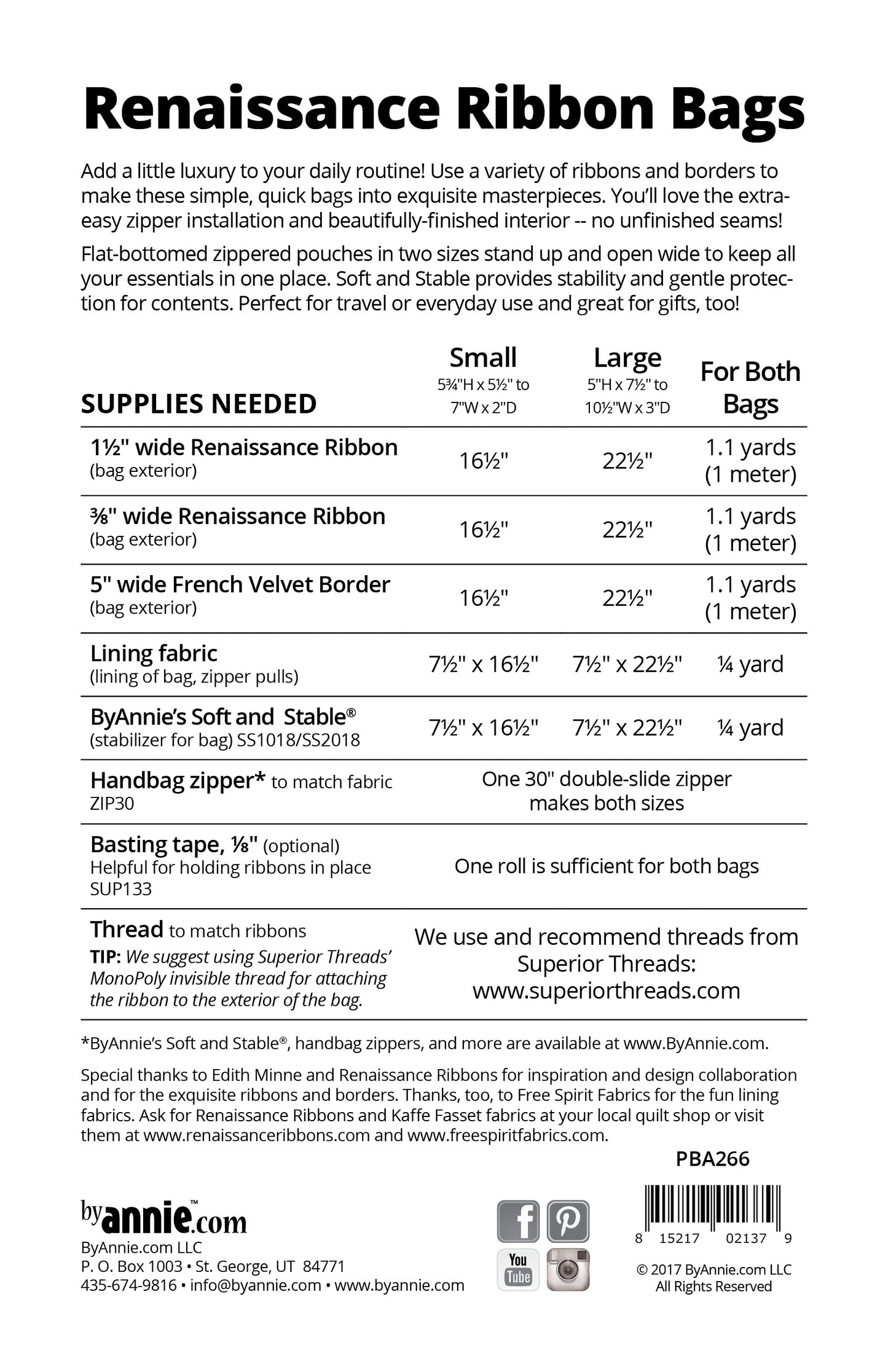 Renaissance Ribbon Bags - Pattern