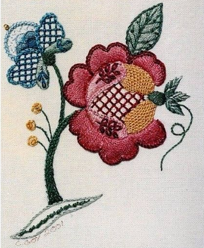 Sonata Mini Jacobean Embroidery Design - Printed Panel by Roseworks