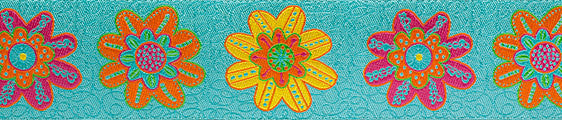 Bright Flower on Aqua Ribbon by Sue Spargo