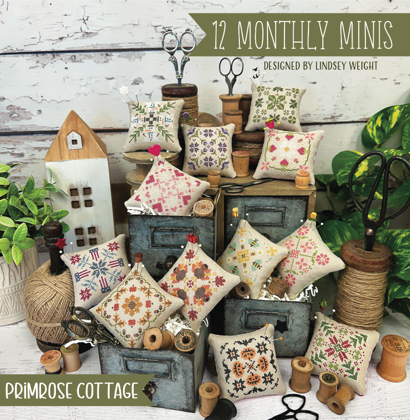 12 Monthly Mini's - Cross Stitch Booklet by Primrose Cottage PREORDER