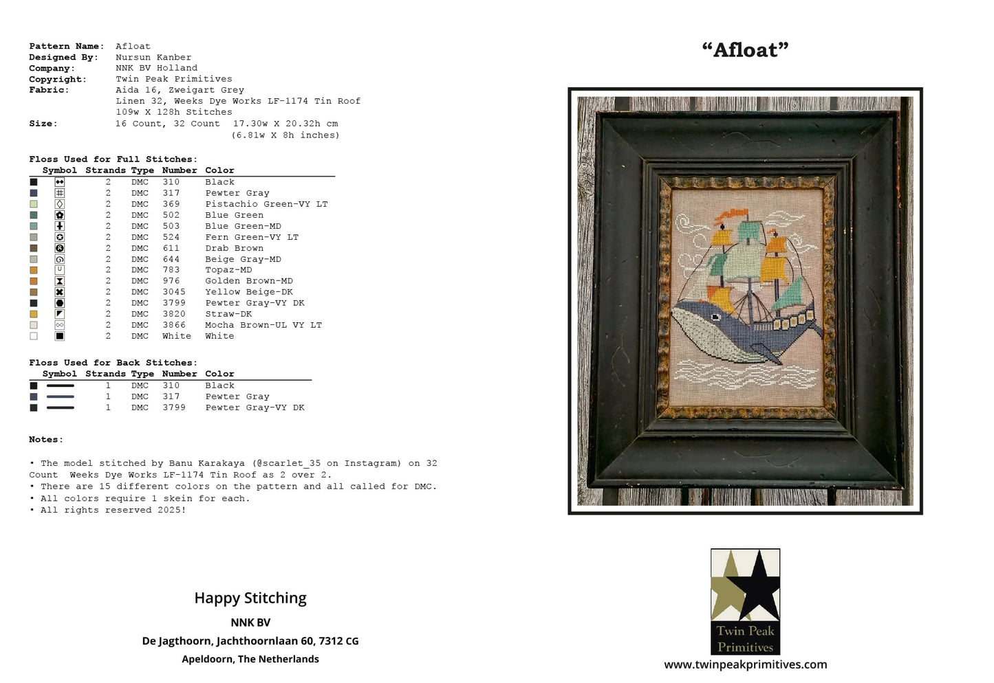 Afloat - Cross Stitch Pattern by Twin Peak Primitives PREORDER