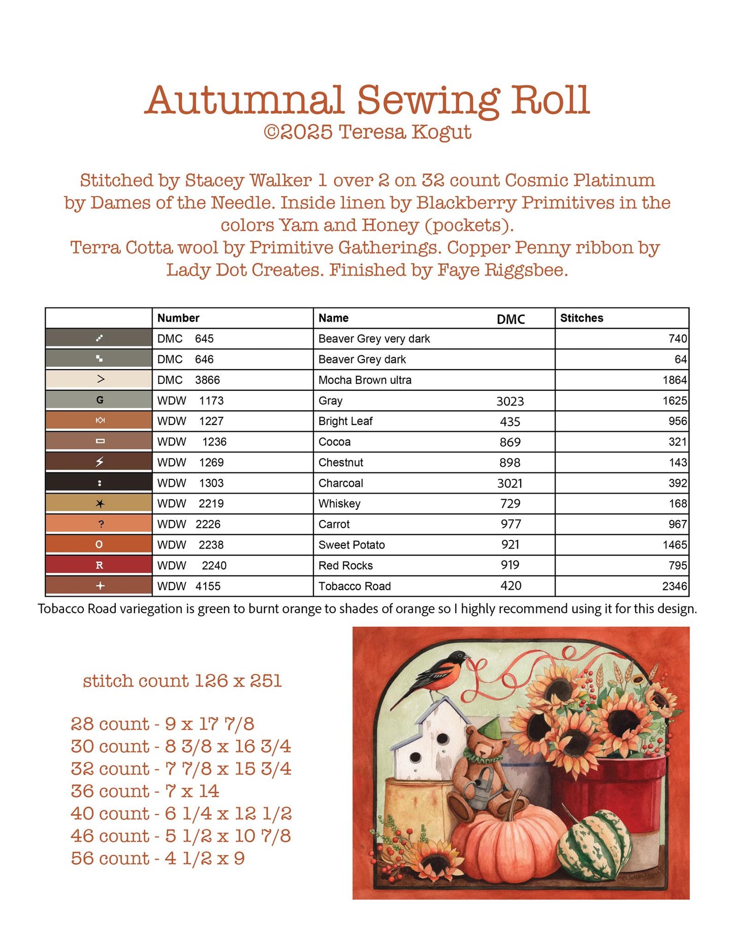 Autumnal Sewing Roll - Cross Stitch Pattern by Teresa Kogut PREORDER