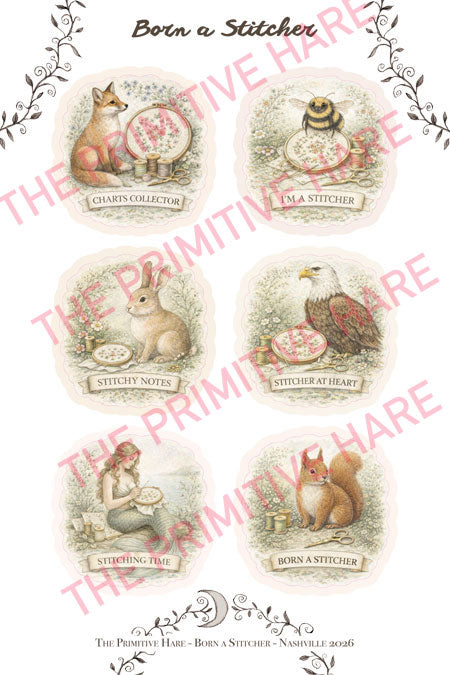 BORN A STITCHER STICKERS by The Primitive Hare PREORDER