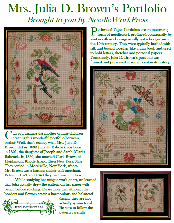 Mrs Brown's Portfolio -Reproduction Sampler Pattern by Needlework Press PREORDER