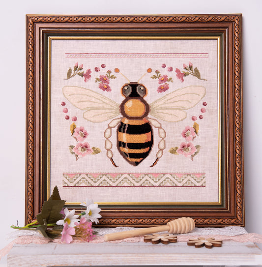 Bee and Blossoms - Cross Stitch Pattern by Samplers & Primitives PREORDER