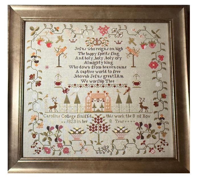 Caroline College 1823 - Reproduction Sampler by Running with Needles & Scissors PREORDER