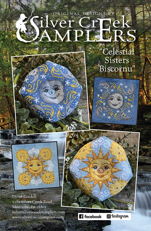 Celestial Sisters Biscornu - Cross Stitch Pattern by Silver Creek Samplers PREORDER