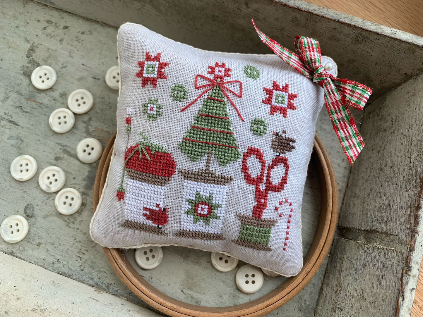 Christmas Spools Pinkeep - Cross Stitch Pattern by Stitches by Ethel PREORDER