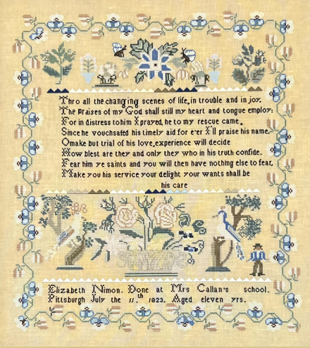 Elizabeth Nimon 1823 - Reproduction Sampler by Queenstown Samplers PREORDER