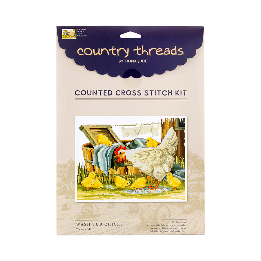 Wash Tub Chickens Cross Stitch Kit by Country Threads