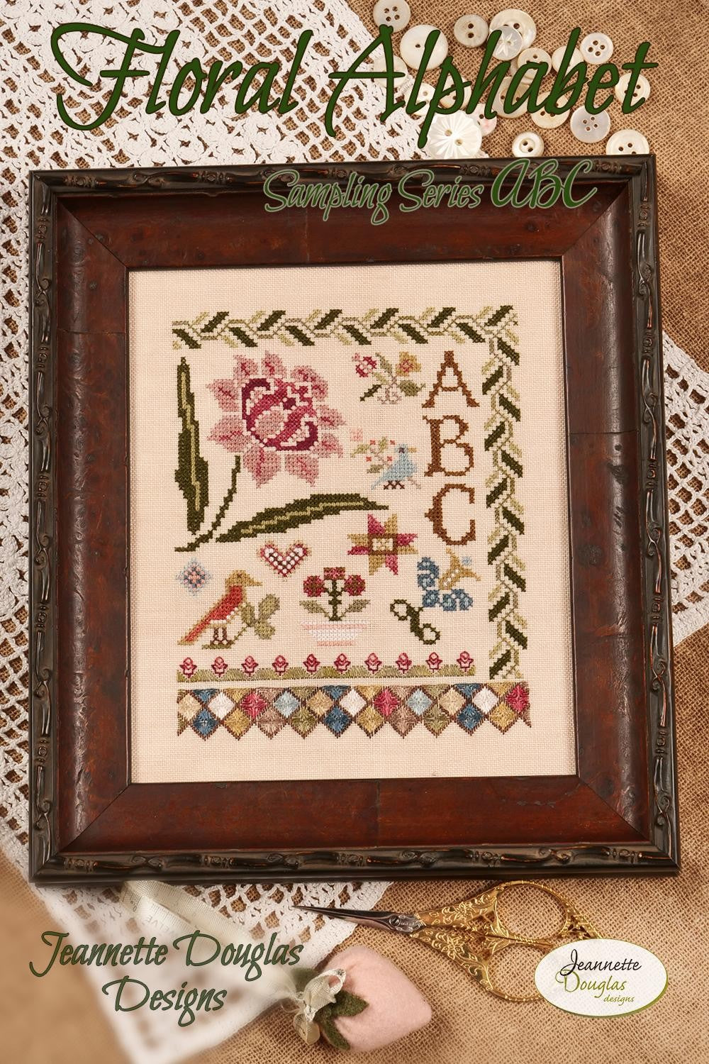 Floral Alphabet Sampling Series - Cross Stitch Patterns by Jeannette Douglas PREORDER