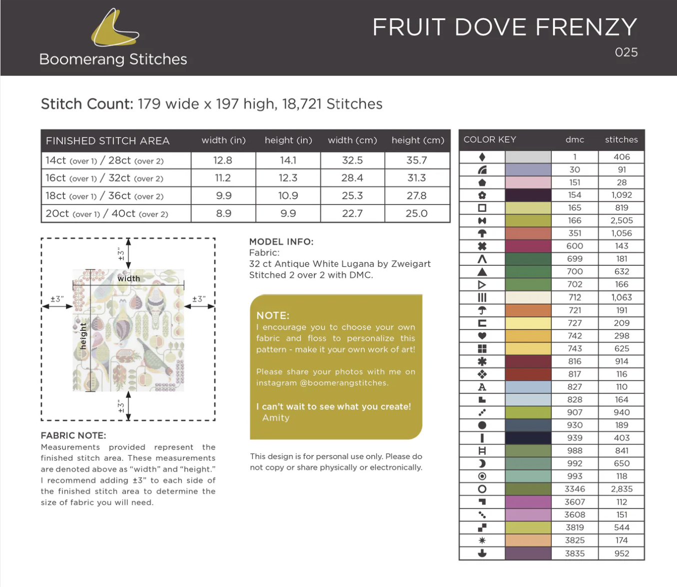 Fruit Dove Frenzy - Cross Stitch Pattern by Boomerang Stitches PREORDER