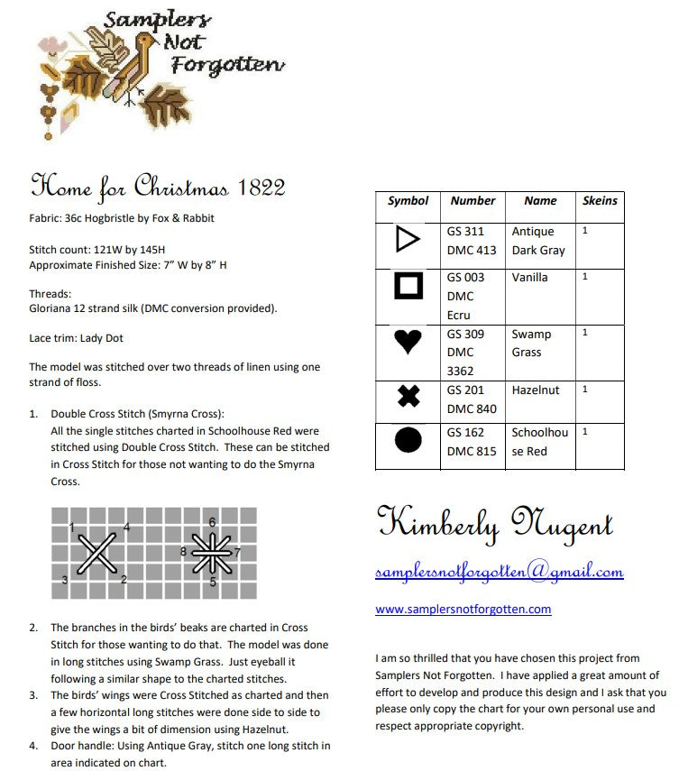 Home for Christmas 1822 - Cross Stitch Pattern by Samplers Not Forgotten