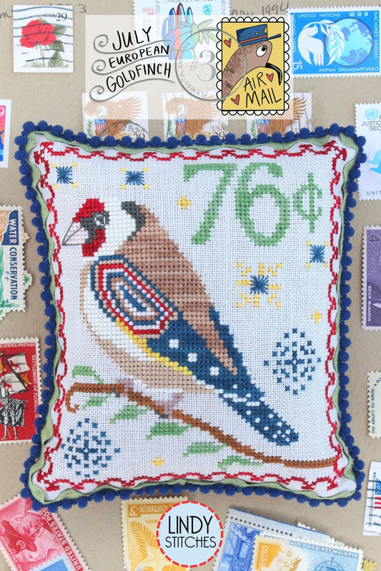 Air Mail July - European Goldfinch - Cross Stitch Pattern by Lindy Stitches