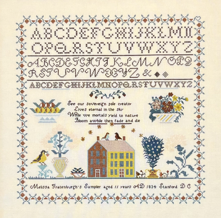 Melissa Fratenburg 1834 - Reproduction Sampler by Queenstown Samplers PREORDER