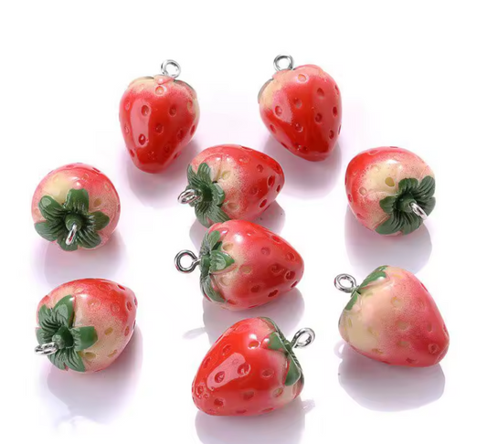 Resin Strawberry Charms - Medium size