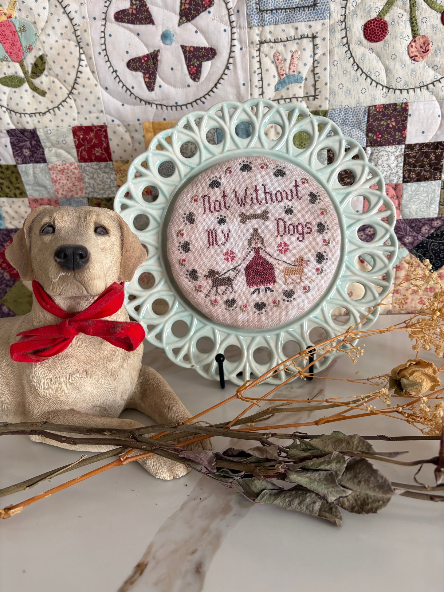 Not without my dogs Plate-itude- Cross Stitch Pattern by Pansy Patch