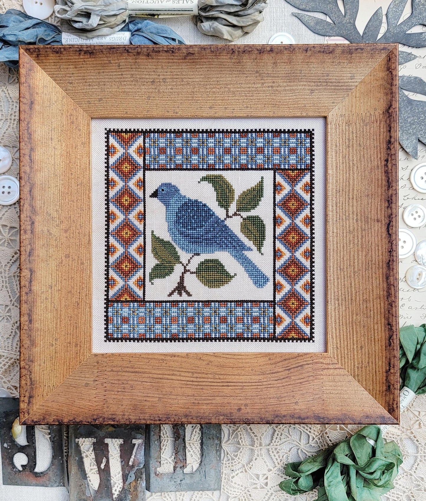 Plaid Bird - Cross Stitch Pattern by Hello from Liz Mathews PREORDER