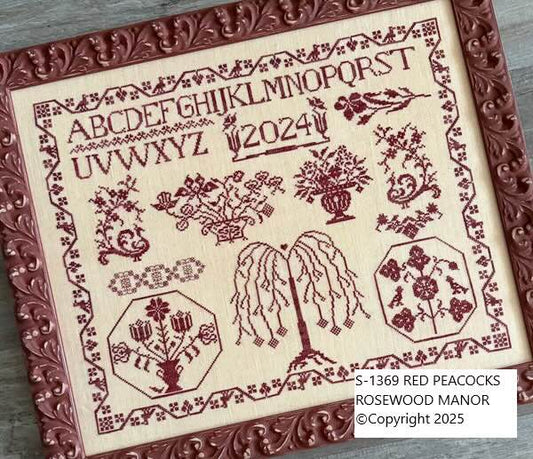 Red Peacocks - Cross Stitch pattern by Rosewood Manor