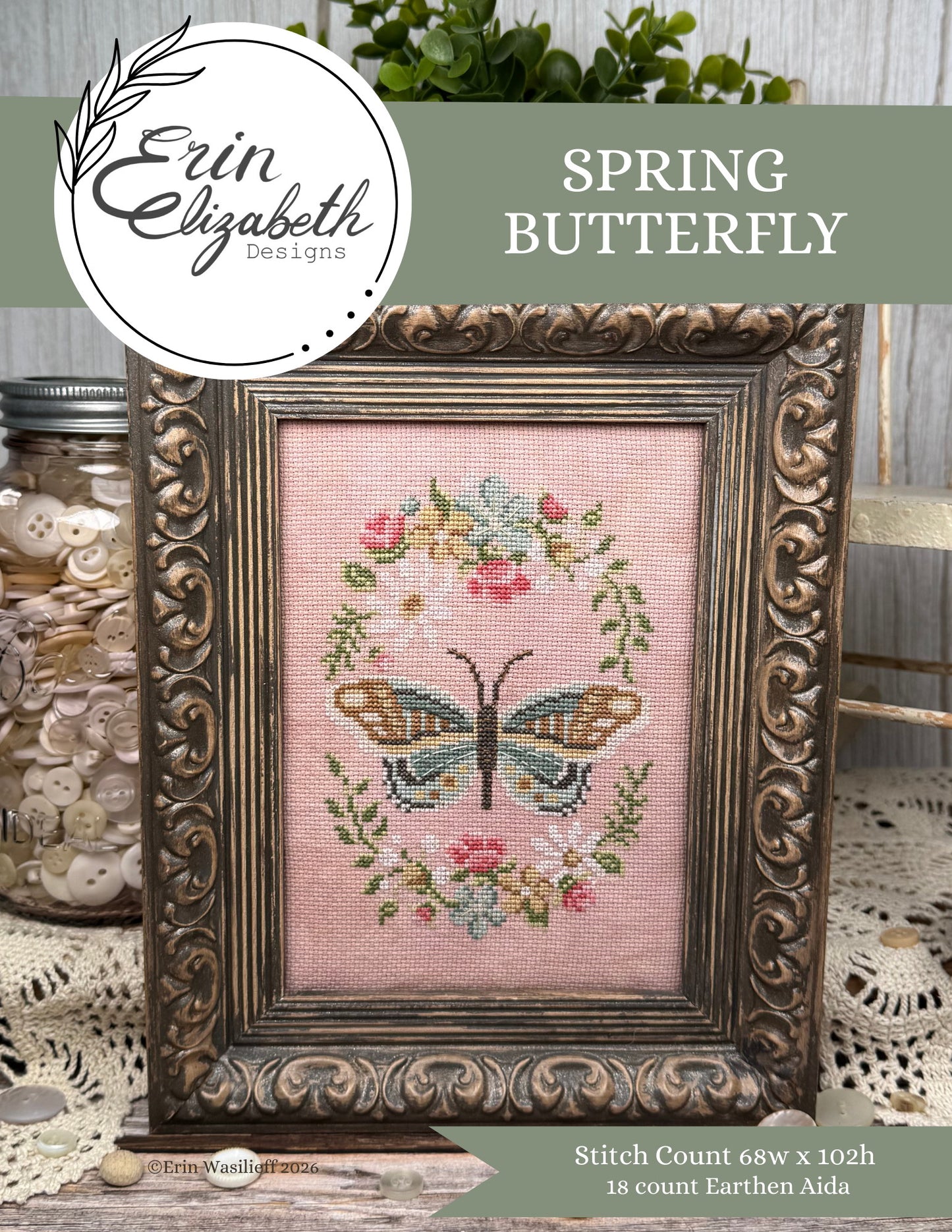 Spring Butterfly - Cross Stitch Pattern by Erin Elizabeth