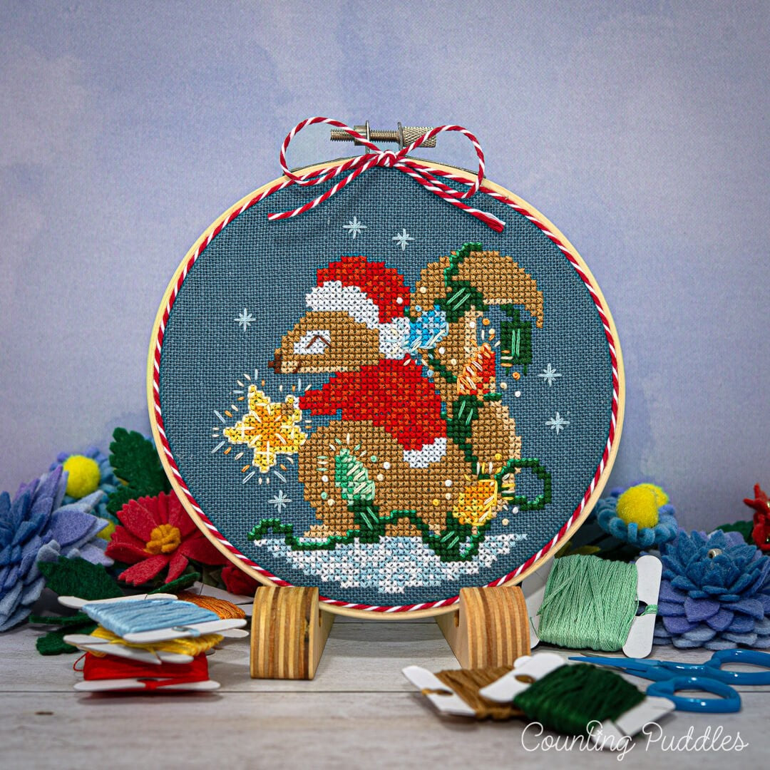 Squirrel’s Bright Winter Night Ornament - Cross Stitch Pattern by Counting Puddles