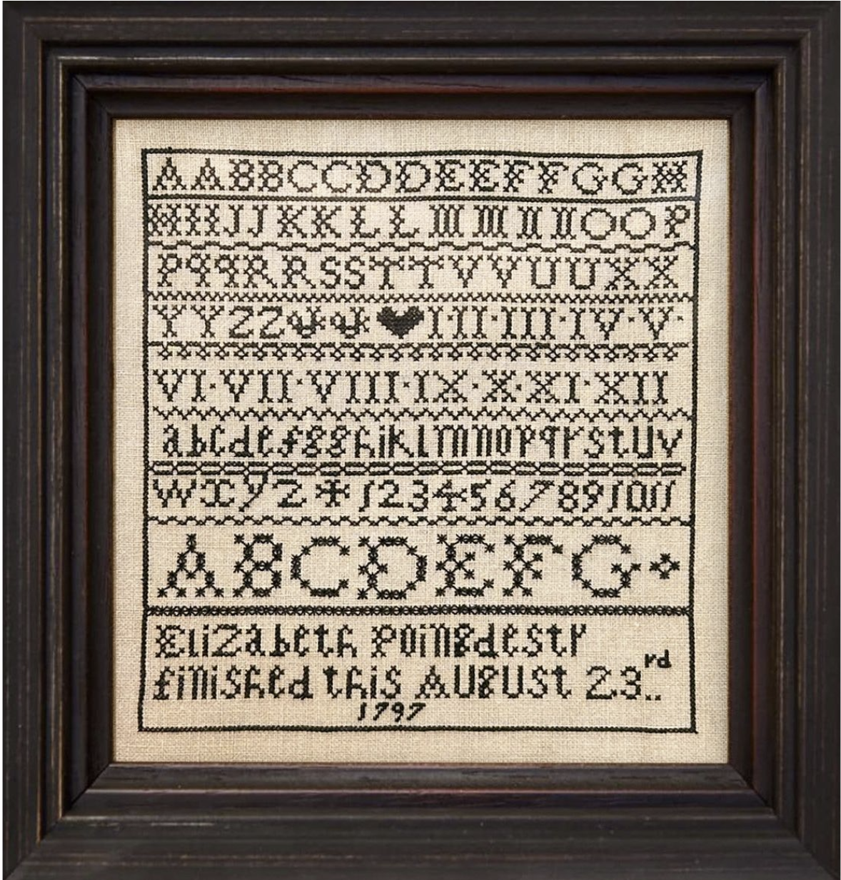 Elizabeth Poingdestre 1797 - Reproduction Sampler by Hands Across the Sea Samplers PREORDER