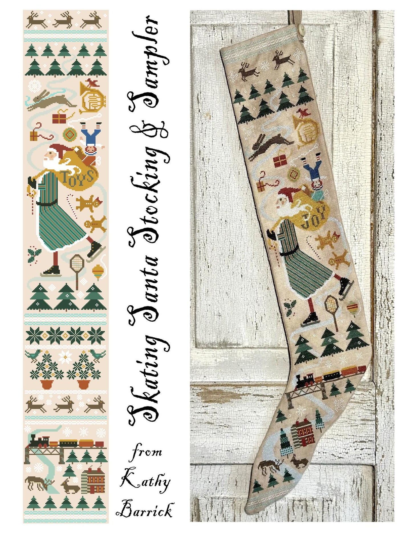Skating Santa Stocking & Sampler - Cross Stitch Pattern by Kathy Barrick PREORDER