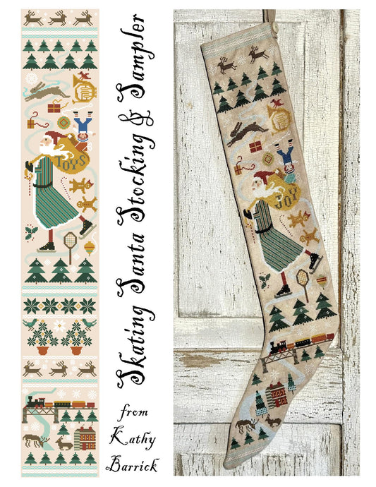 Skating Santa Stocking & Sampler - Cross Stitch Pattern by Kathy Barrick PREORDER