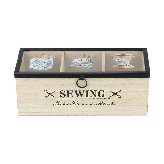 WOODEN SEWING BOX - 3 COMPARTMENTS