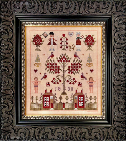 Two Red Houses - Reproduction Sampler Pattern by Fox & Rabbit Designs PRE-ORDER