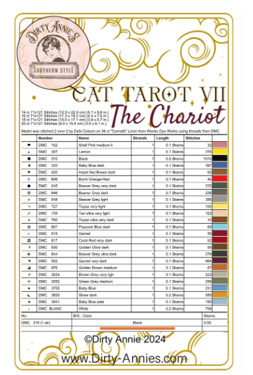 Cat Tarot VII - The Chariot - Cross stitch pattern by Dirty Annie PREORDER