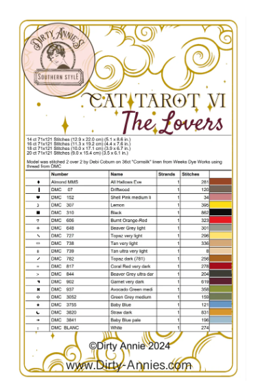 Cat Tarot VI - The Lovers - Cross stitch pattern by Dirty Annie PREORDER