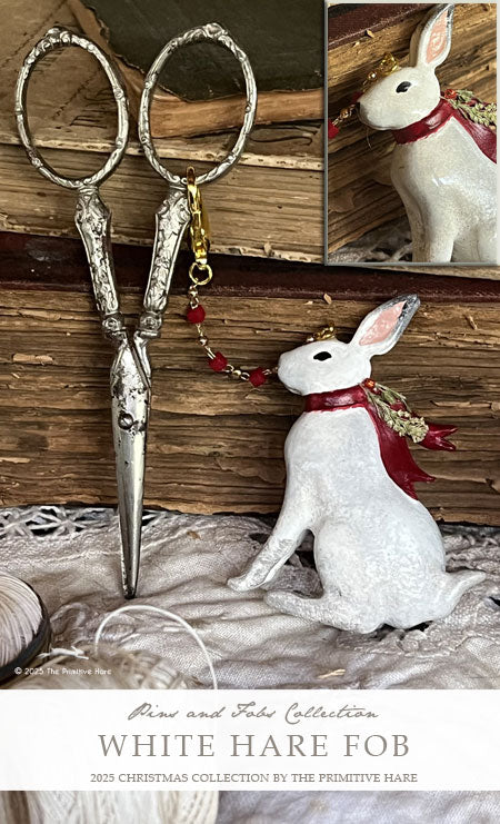 White Hare Scissor Fob handmade by The Primitive Hare