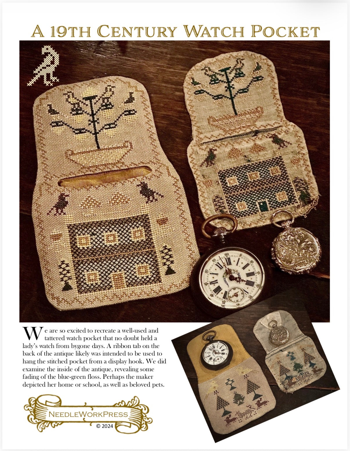 Watch Pocket Sampler & Instructions - Cross Stitch Pattern by Needlework Press PREORDER