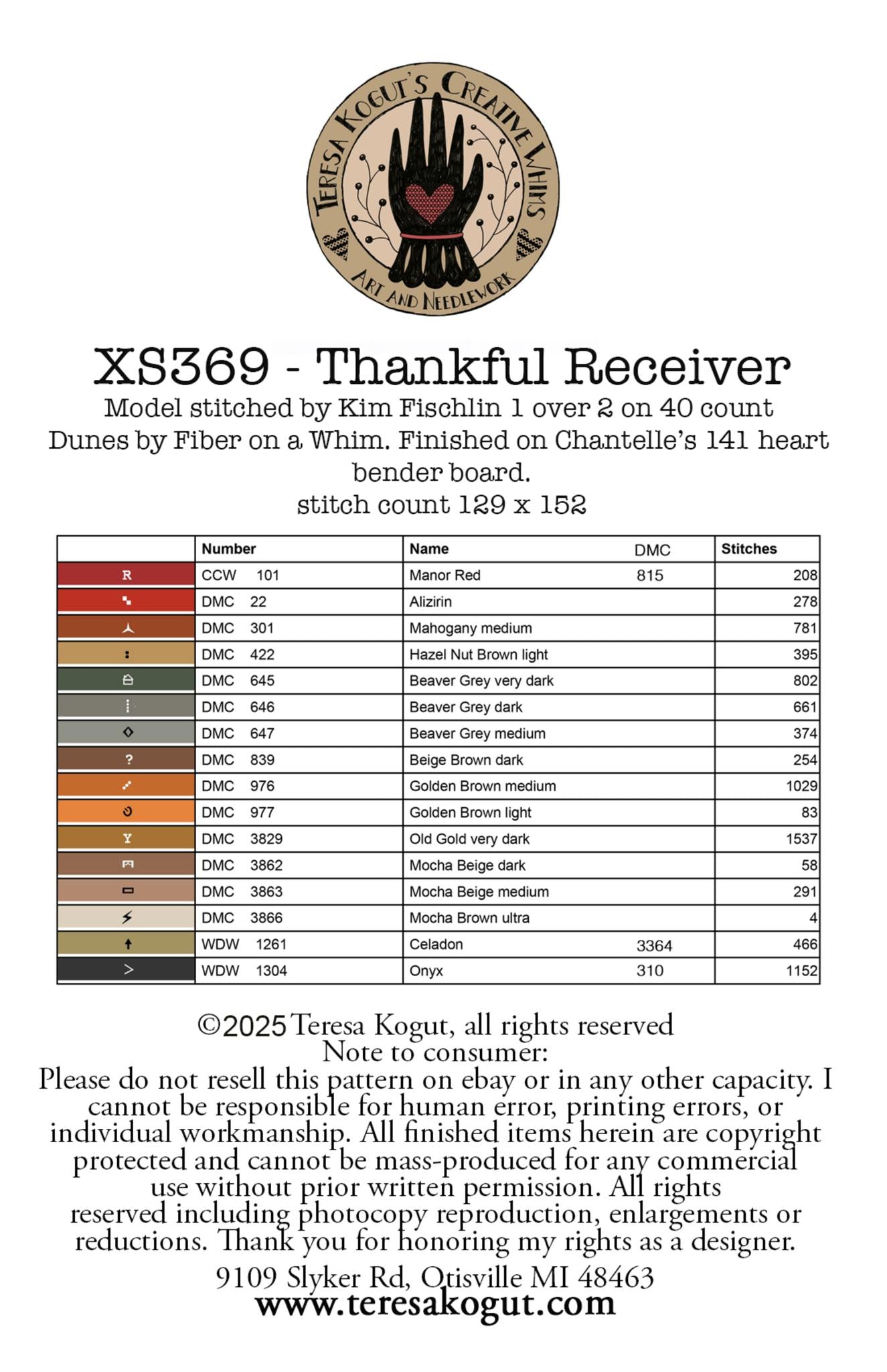 Thankful Receiver - Cross Stitch Pattern by Teresa Kogut PREORDER