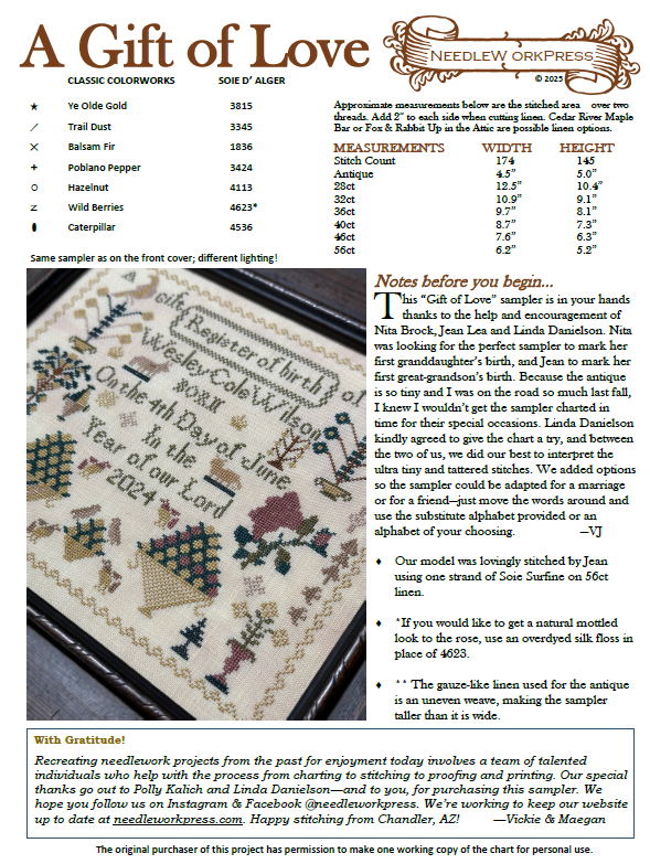 A Gift of Love - Cross Stitch Pattern by Needlework Press PREORDER