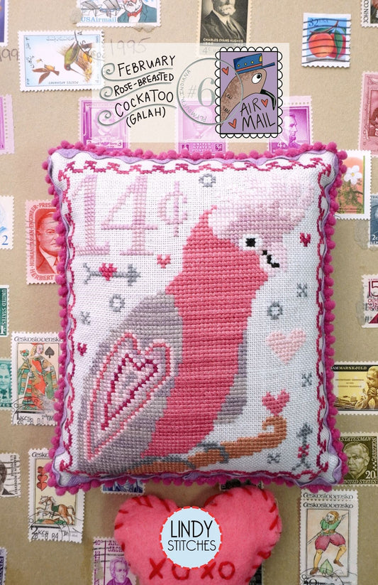 Air Mail February - Rose Breasted Cockatoo - Cross Stitch Pattern by Lindy Stitches