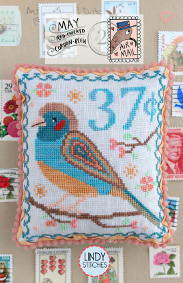 Air Mail May - Red Cheeked Cordon Bleu - Cross Stitch Pattern by Lindy Stitches
