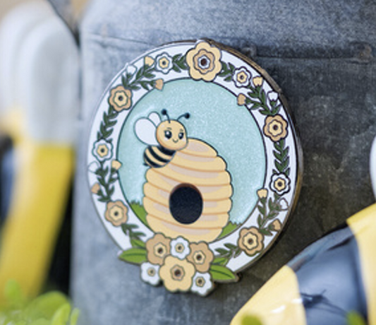 Enamel Beehive Needle Minder by Cherry Hill Stitchery