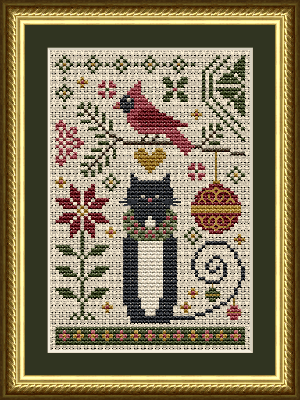 Cat and Cardinal Christmas - Cross Stitch Pattern by Happiness is Heart Made
