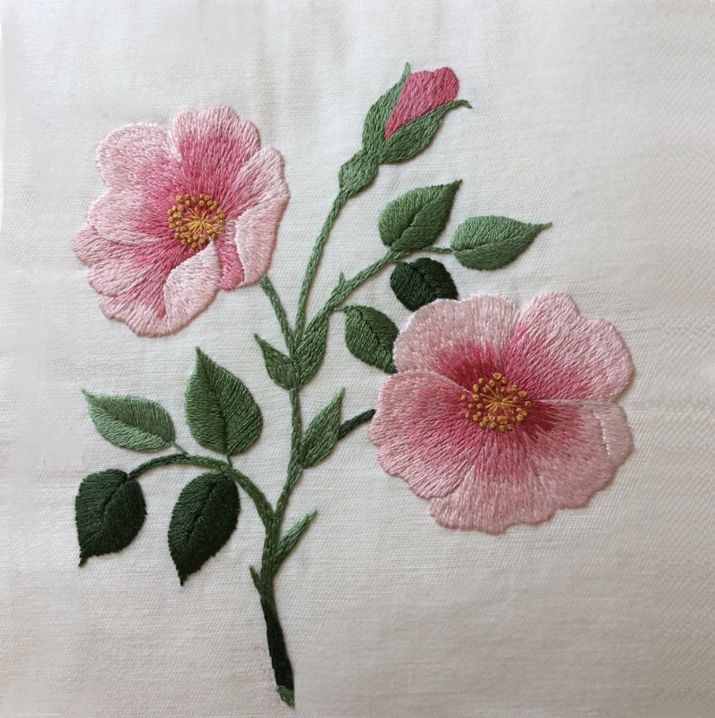 Country Rose Embroidery Design - Printed Panel by Roseworks