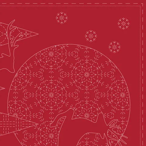 Sashiko Panel in Christmas Red