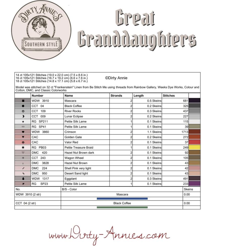 Great Granddaughters - Cross Stitch Pattern by Dirty Annie's PREORDER