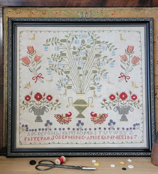 Josephine and Anne 1867- Reproduction Sampler Pattern by Quaint Rose Needlearts
