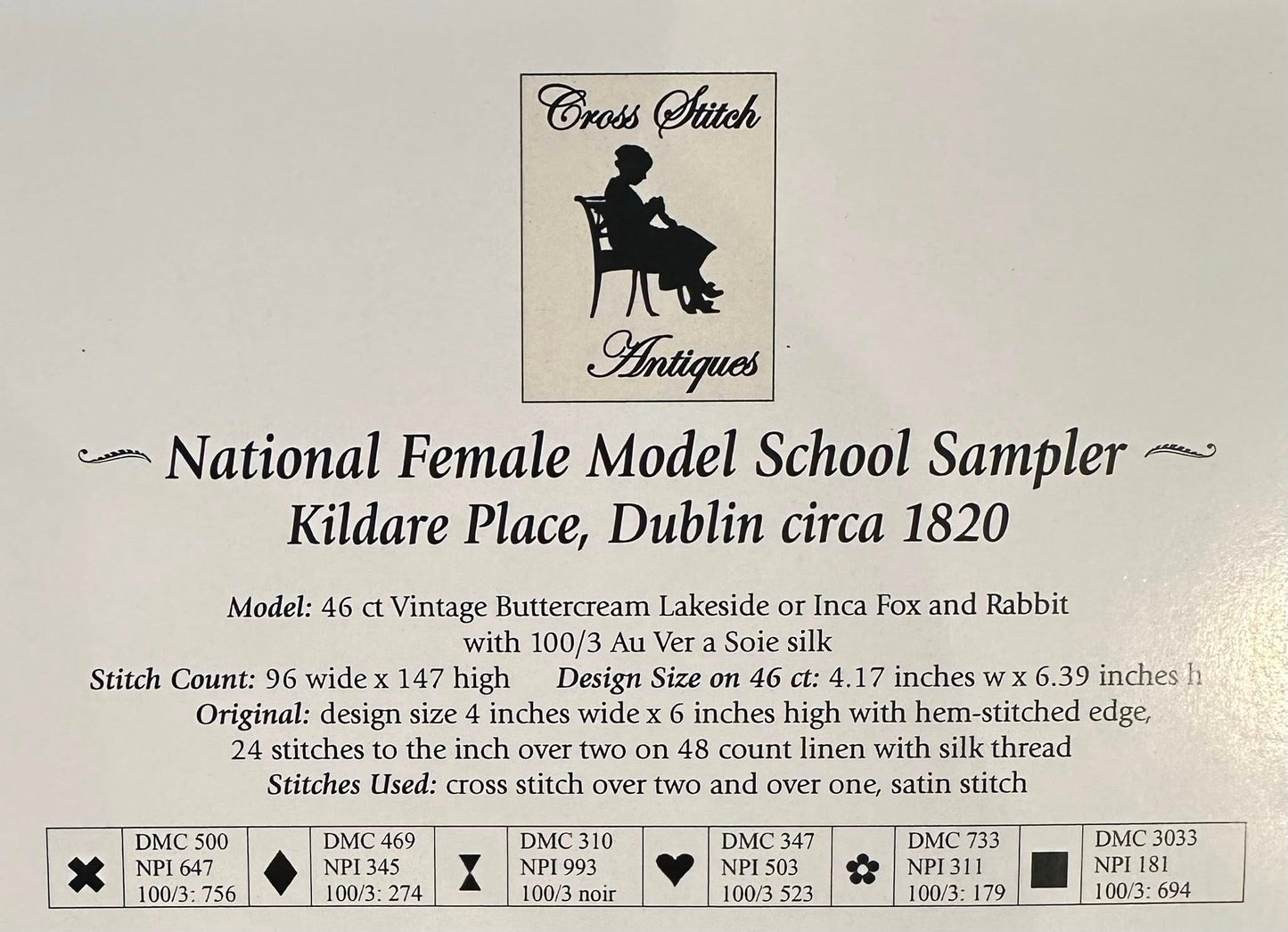 National Female Model School - Reproduction Sampler Pattern by Cross Stitch Antiques PREORDER
