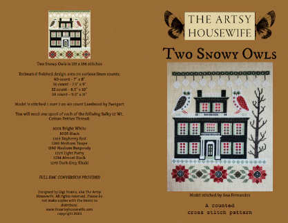 Two Snowy Owls - Cross Stitch Pattern by The Artsy Housewife