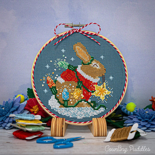 Rabbit’s Bright Winter Night Ornament - Cross Stitch Pattern by Counting Puddles